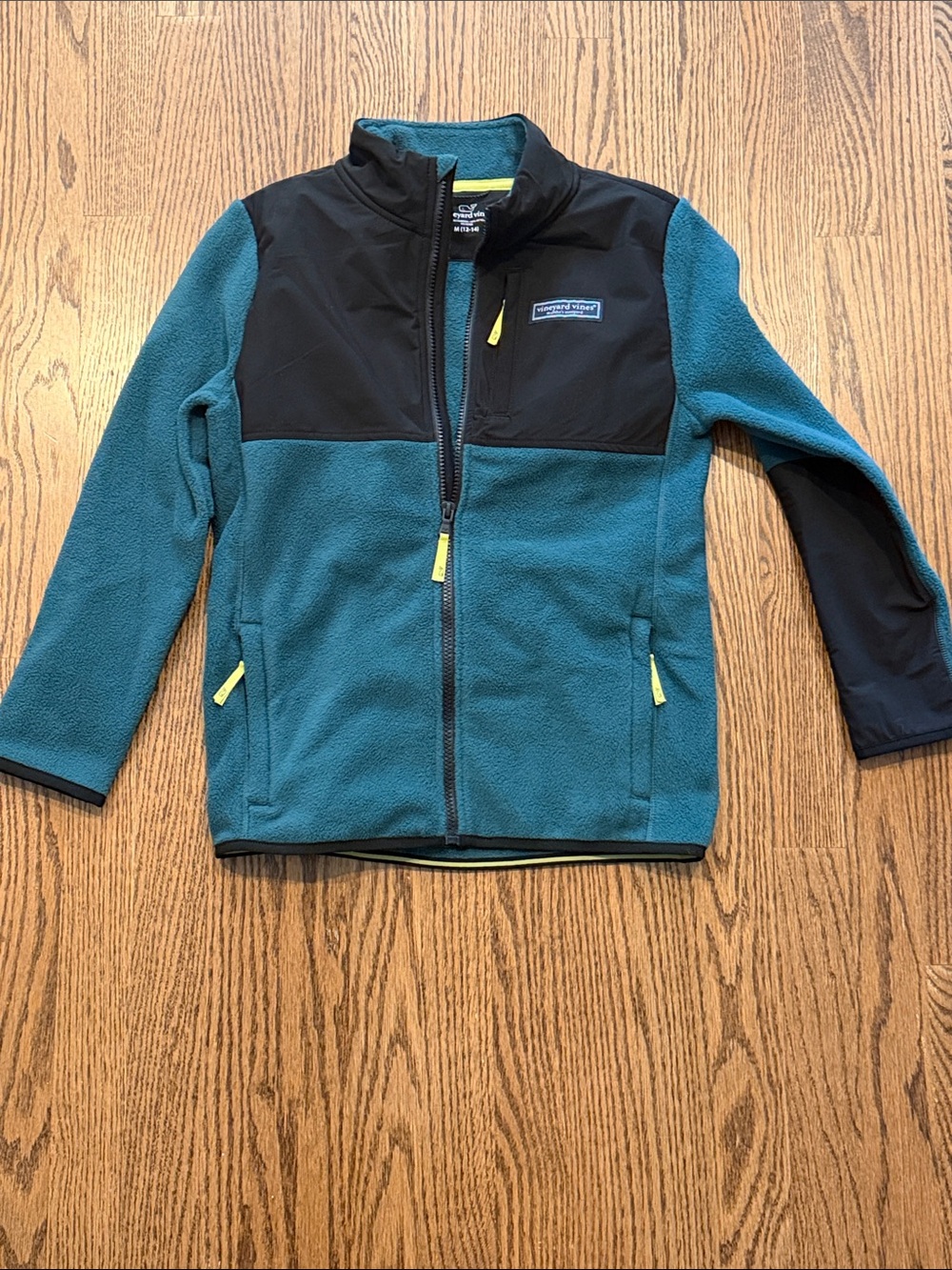 NWT Vineyard Vines Teal and Black Kids Fleece Jacket with Yellow Accents